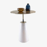 White Trapezoidal Stone Legs Stainless Steel Top Side Tables A0402-0002