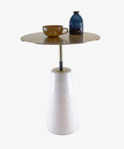 White Trapezoidal Stone Legs Stainless Steel Top Side Tables A0402-0002