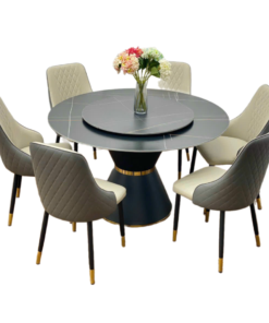Round Ceramic Stone With Stainless Steel Legs Dining Table Set For 6 D0101-0007