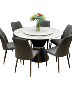 Round Ceramic Stone With Stainless Steel Legs Dining Table Set For 6 D0101-0008