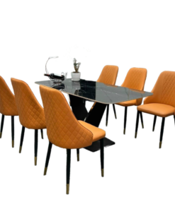 Ceramic Stone With Stainless Steel Legs Dining Table Set For 6 D0101-0009