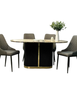 Ceramic Stone With Stainless Steel Legs Dining Table Set For 4 D0102-0005