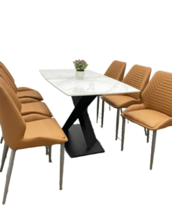Ceramic Stone With Stainless Steel Legs Dining Table Set For 6 D0101-0011