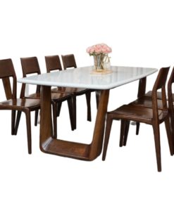 Stone Top With Walnut Dining Table Set For 8 D0103-0009