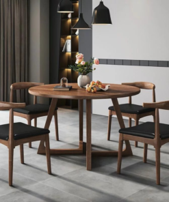 Round Walnut Dining Table Set For 4 D0102-0007
