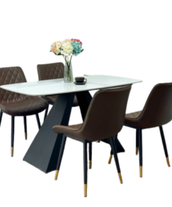 Ceramic Stone With Stainless Steel Legs Dining Table Set For 4 D0102-0003