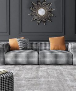 Black & White Check Fabric Upholstered 3 Seater Couch A0104-0025