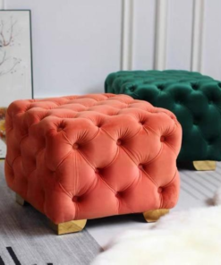 Square Velvet With Metal Legs Ottoman Stool A0101-0013
