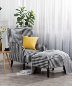 Black & White Check Fabric Upholstered Single Sofa Chair A0102-0028