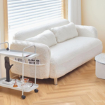 White Sheepskin Fur Fabric Loveseat A0103-0010