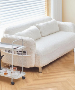 White Sheepskin Fur Fabric Loveseat A0103-0010