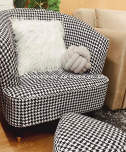 Black & White Check Fabric Upholstered Single Sofa Chair A0102-0023