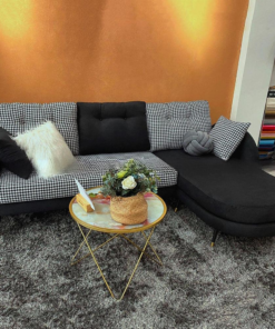 Black & White Check Fabric Upholstered Sectional Couches A0107-0015