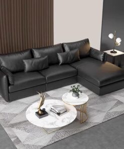 Black Leather Sectional Couches A0107-0024
